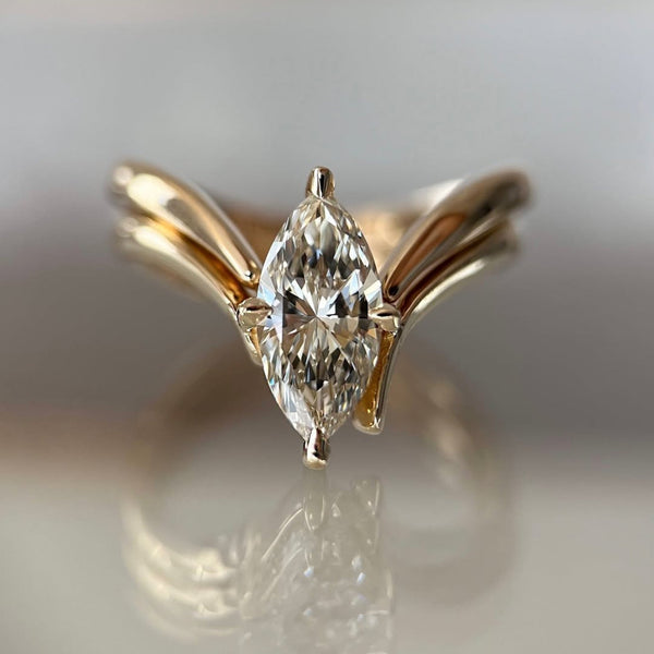 Marquise Cut Moissanite Engagement Ring Set Curve Band Wedding Bridal Set