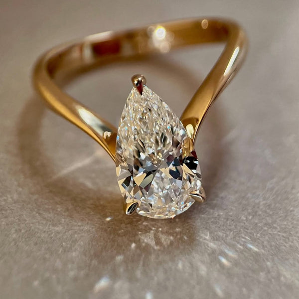 Pear Cut Moissanite Engagement Ring Solitaire Antique Wedding Ring