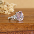 Emerald Cut Pink Lab Grown Diamond Ring, Five Stone Engagement Ring