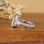 Emerald Cut Pink Lab Grown Diamond Ring, Five Stone Engagement Ring