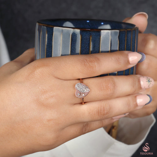 Heart Shape Pave Diamond Wedding Ring for Women, Twisted Rope Band