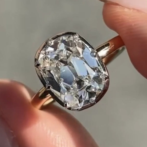 Bezel Set Old Mine Elongated Cushion Lab Grown Engagement Ring Antique Diamond Vintage Wedding Ring Unique Anniversary Ring