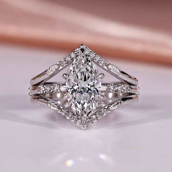 Marquise Cut Lab Grown Bridal Engagement Ring Set Unique Jewelry