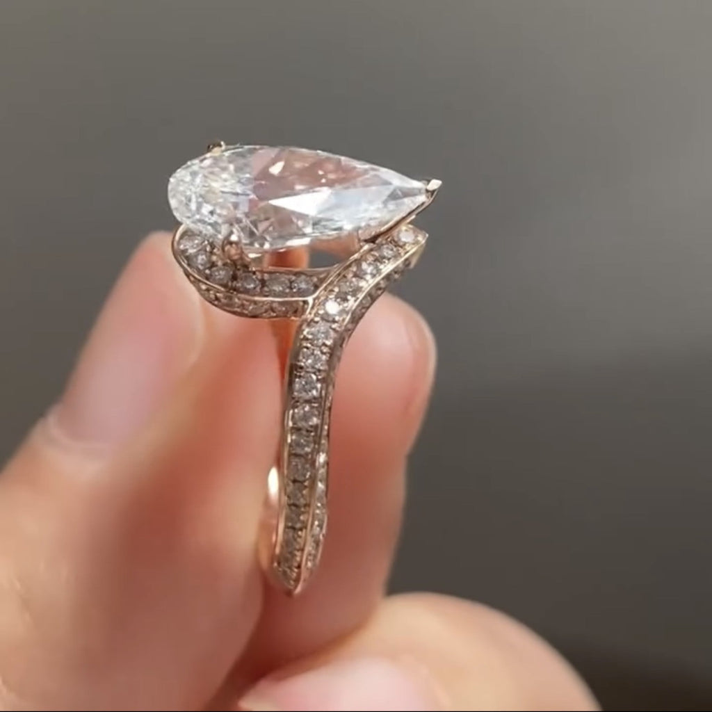 Pear Moissanite Engagement Ring Unique Style Wedding Ring