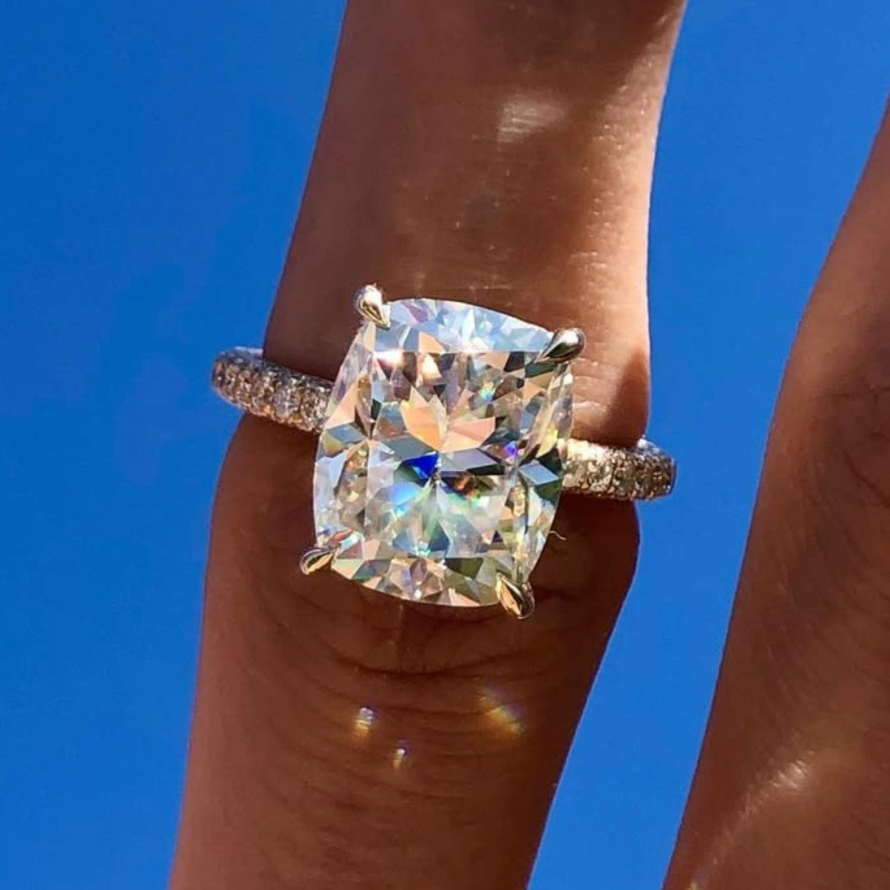 Elongated Cushion Cut Lab Grown Engagement Ring Hidden Halo Ring Solid Gold Wedding Ring Anniversary Ring Elongated Diamond Ring