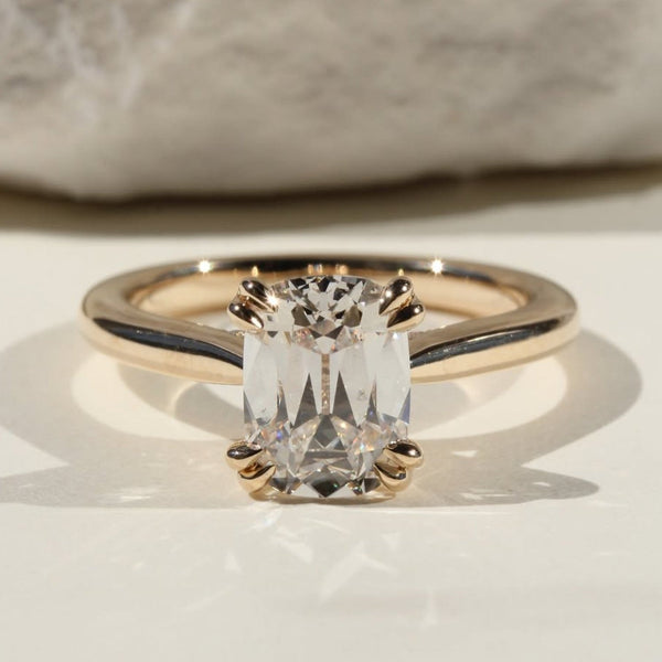 Old Mine Elongated Cushion Lab Grown Engagement Ring Vintage Double Claw Prong Ring Tulip Set Solid Gold Wedding Rings For Women
