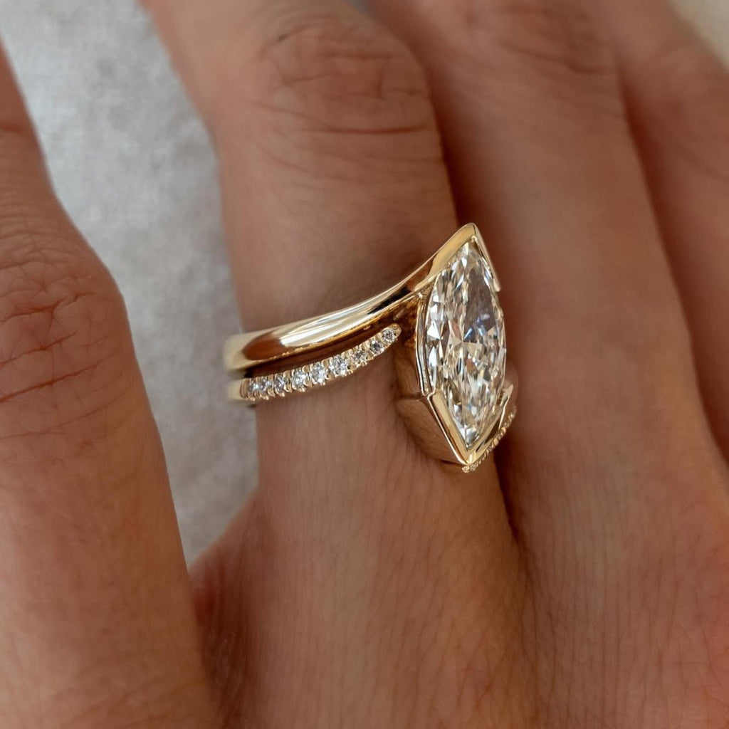 Half Bezel Set  Marquise Cut Lab Grown Engagement Ring Set  Bridal Sets Wedding Ring Set Anniversary Ring Set For Women