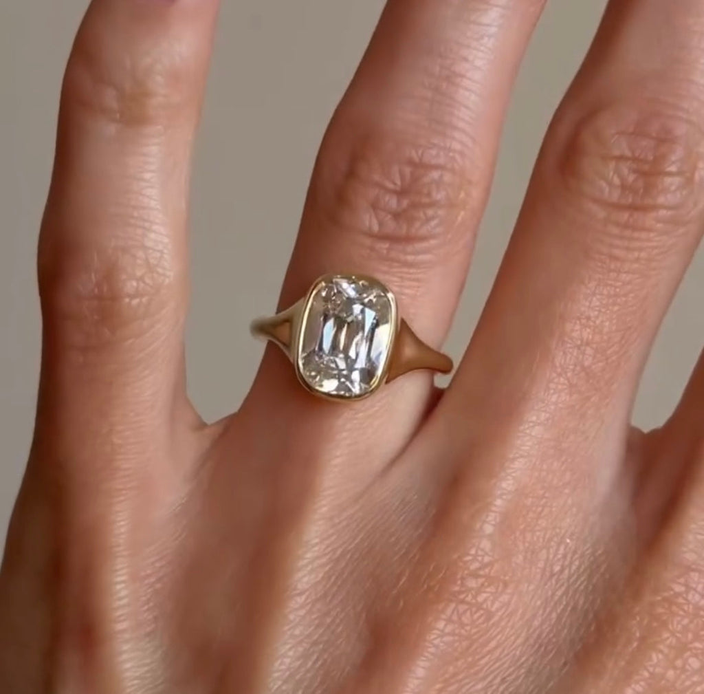 Bezel Set Old Mine Elongated Cushion Lab Grown Engagement Rings Wedding Ring Antique Diamond Ring