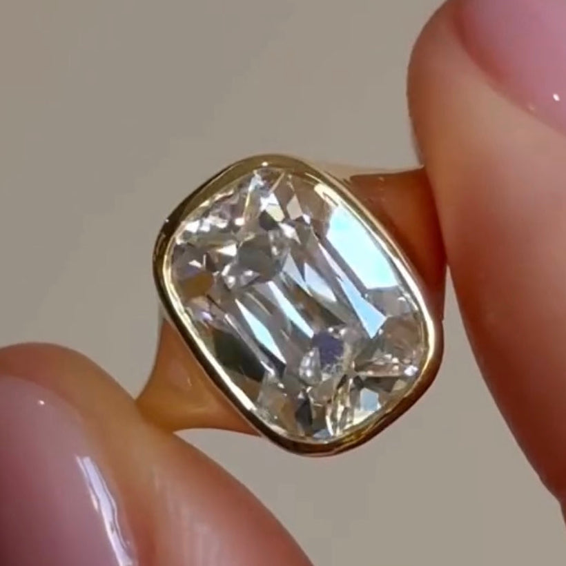 Bezel Set Old Mine Elongated Cushion Lab Grown Engagement Rings Wedding Ring Antique Diamond Ring