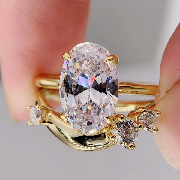 Oval Lab Diamond Engagement Ring Set  Lab Grown Wedding Ring Set  Anniversary Ring Set For Women