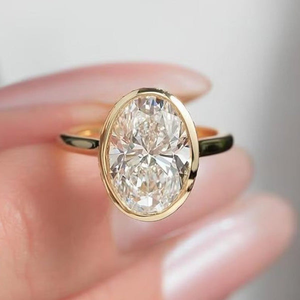 Bezel Set  Oval Cut Moissanite Engagement Ring  Wedding Ring Lab Grown Ring Anniversary Ring For Women