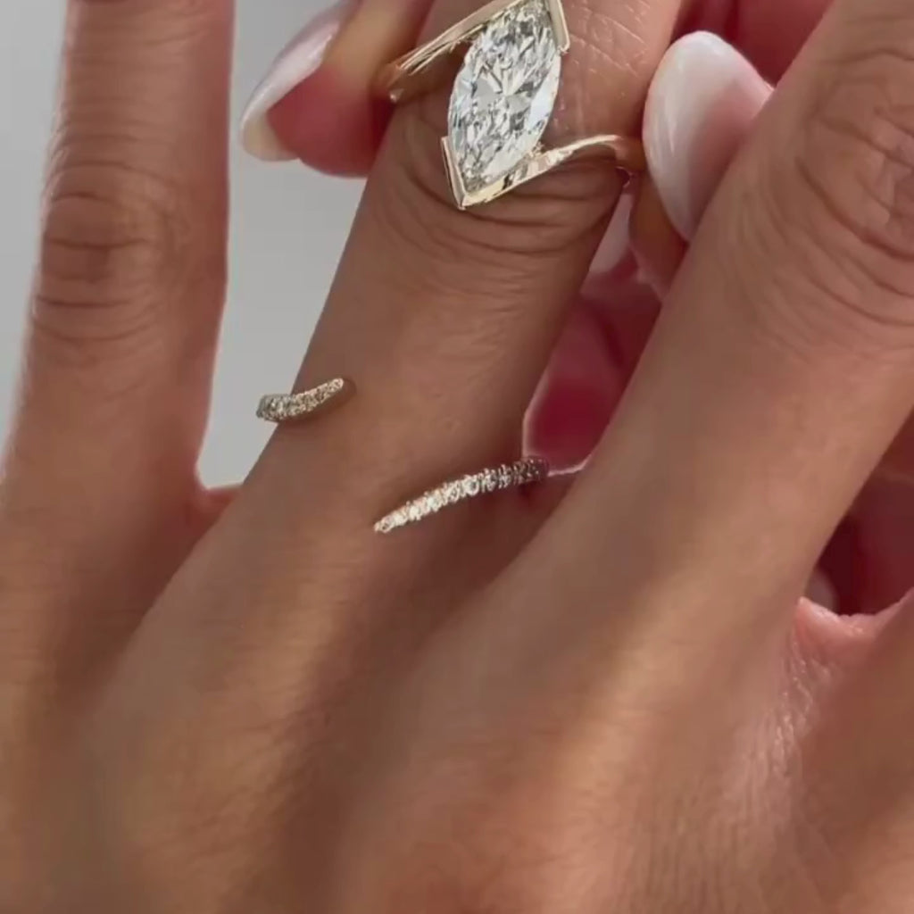 Half Bezel Set  Marquise Cut Lab Grown Engagement Ring Set  Bridal Sets Wedding Ring Set Anniversary Ring Set For Women